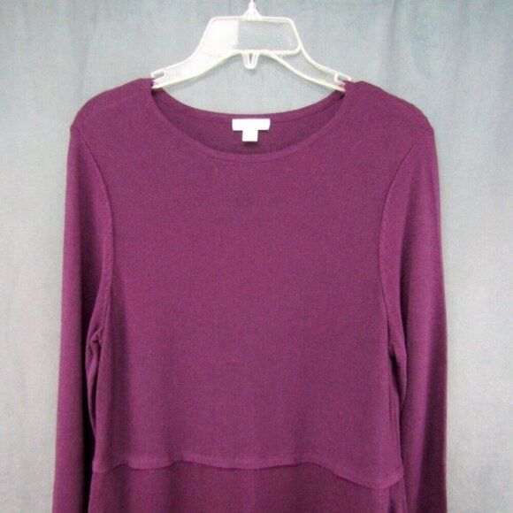 J Jill Wine Burgundy Wool Blend Long Tunic Sweater Size S Lightweight Side Vents - Picture 2 of 9